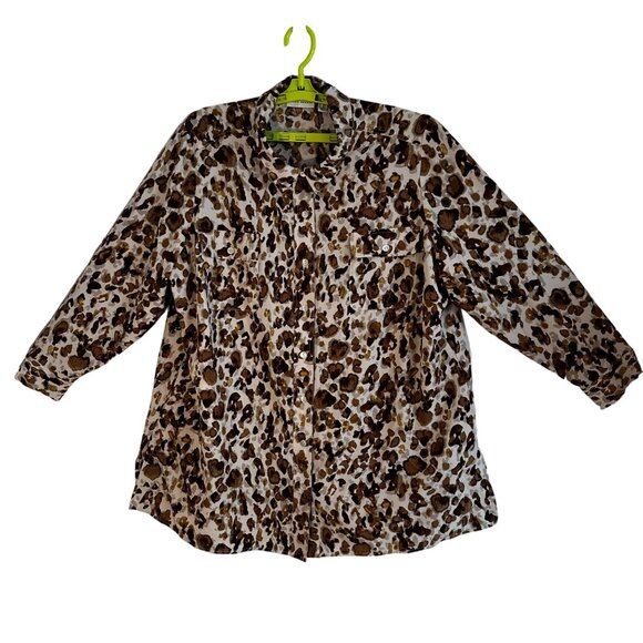 Susan Graver Women's Leopard Print Button-Up Shirt 3XLP 4 Pockets - Picture 1 of 12
